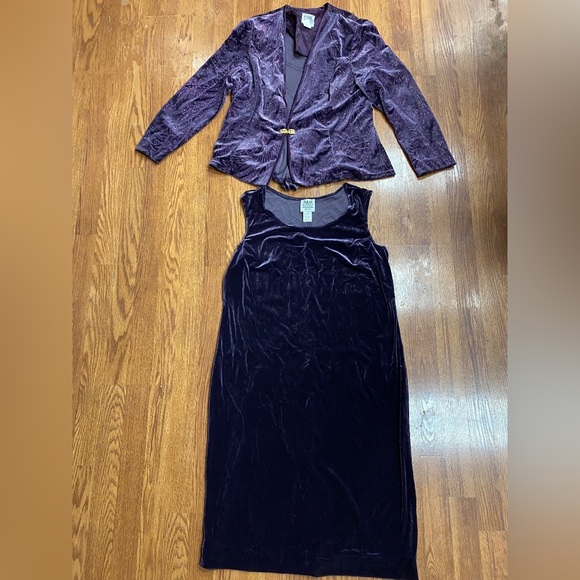 Vintage 80’s 90’s Velvet Dress & Vintage Jacket Set Royal Purple Sparkle Holiday - Picture 17 of 17